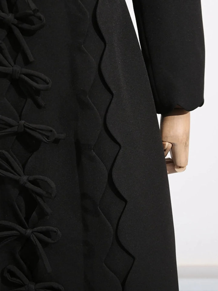 Long Sleeve Bow Front Midi Dress