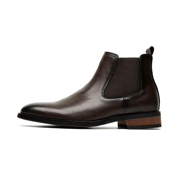 Mens Black High-top Pointed-toe Leather Boots
