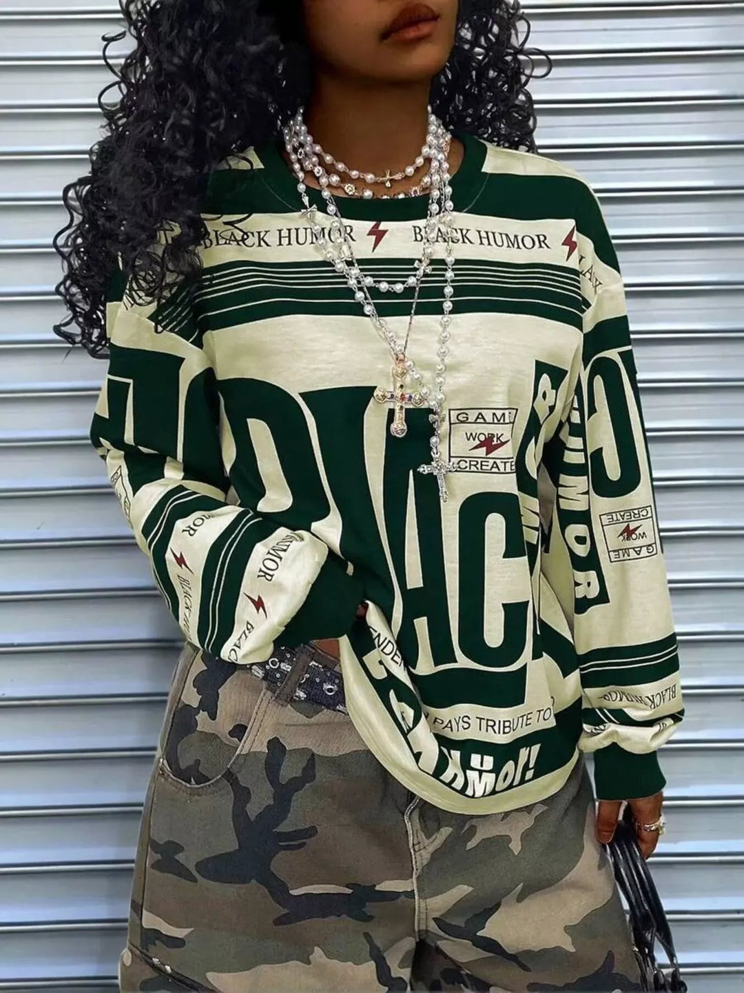 Printed Drop Shoulder Long Sleeve T-Shirt