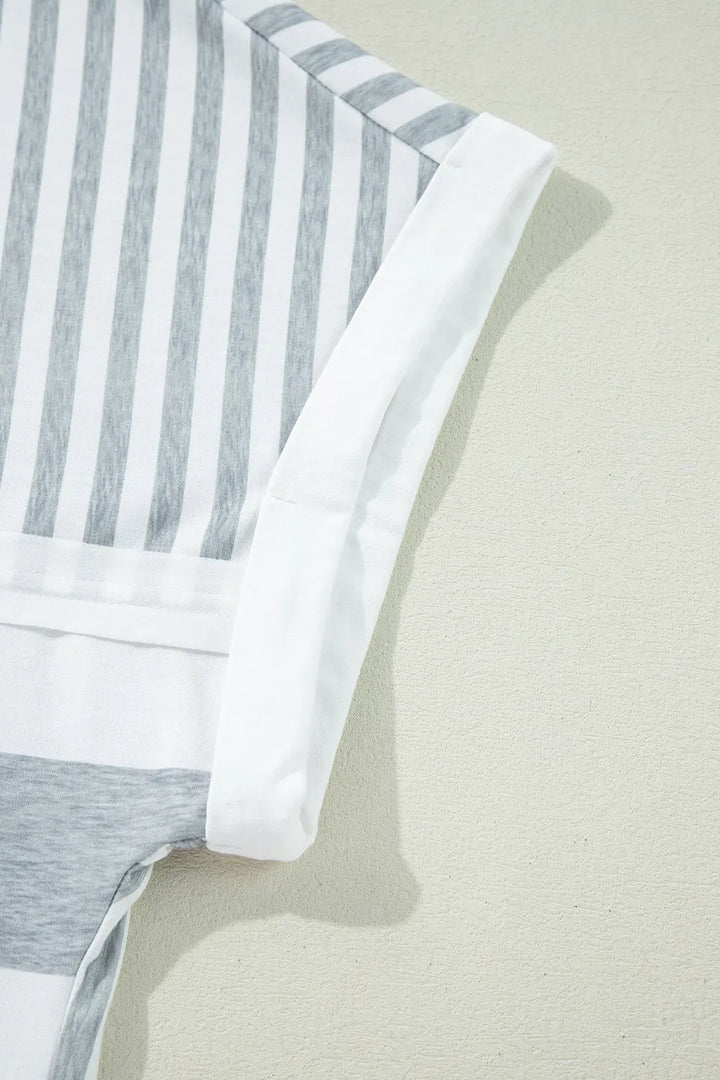 Stripe Mixed Short Sleeve Shift Mini Tee Dress
