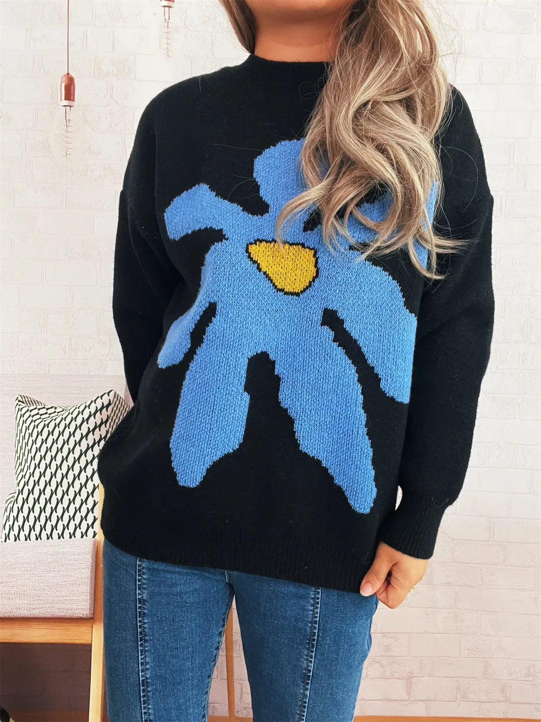 Flower Dropped Shoulder Sweater