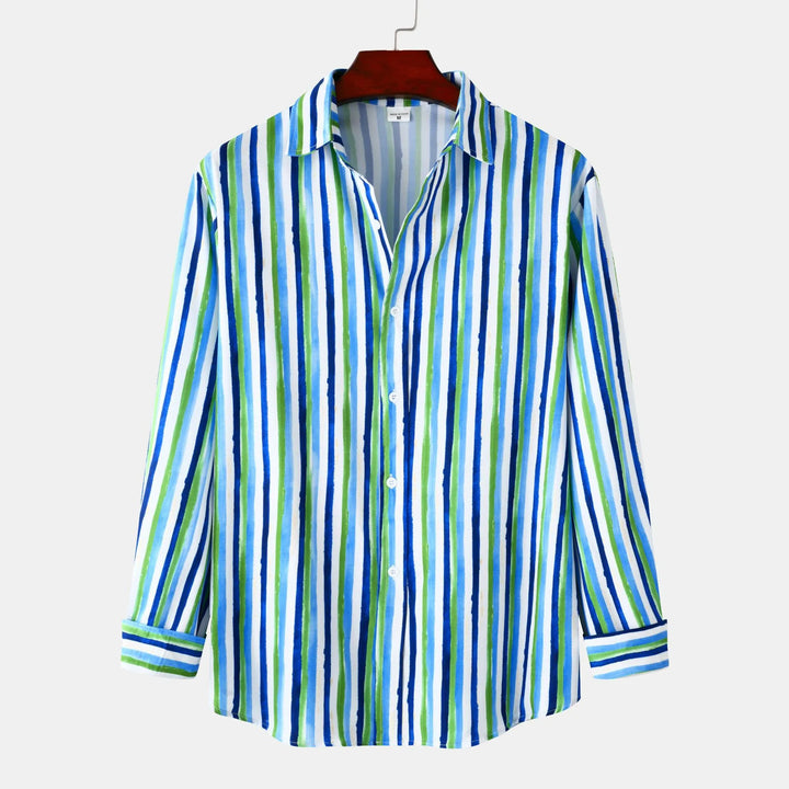 Men's Striped Long Sleeve Casual Button-Up Shirt