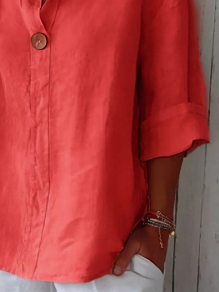 Full Size Linen Blend Notched Blouse Plus Size