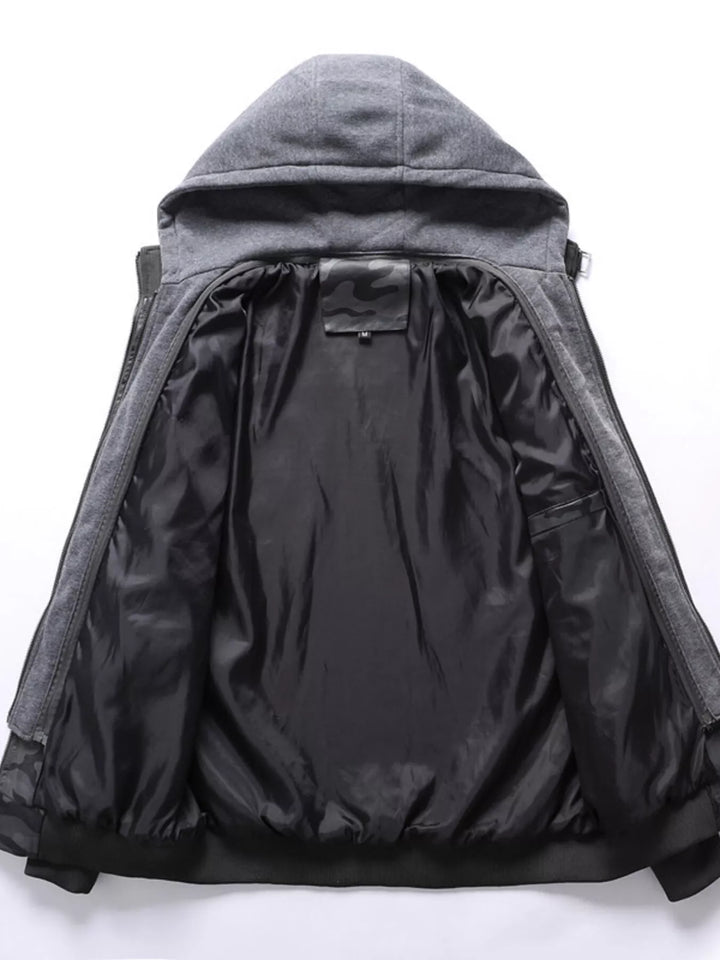Men's Full Size Camouflage Hooded Faux Leather Jacket Plus Size