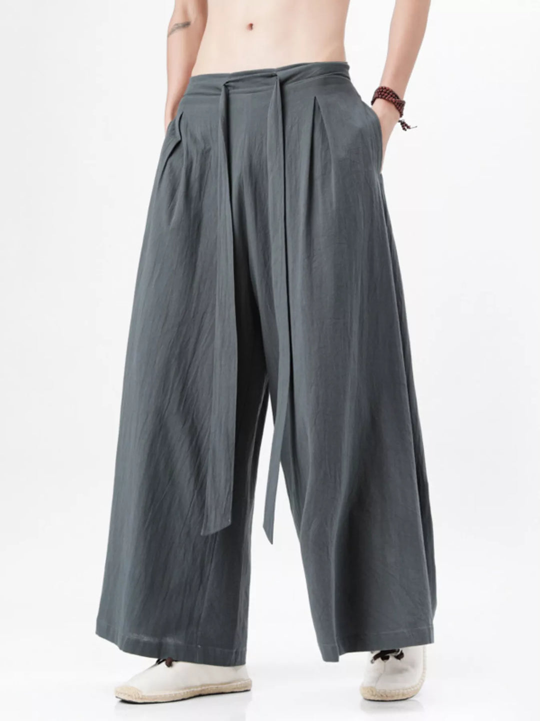 Men's Plus Size Wide Leg Pants with Tie Waist