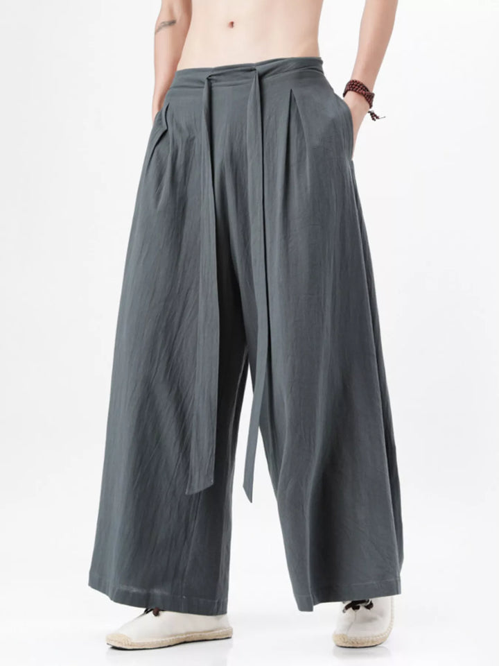 Men's Plus Size Wide Leg Pants with Tie Waist
