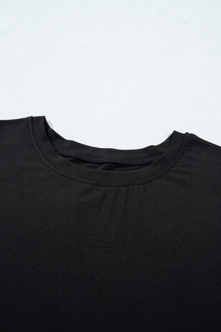 Black Solid Color Oversize Tee Tie Wrap Mini Skort 2pcs Set