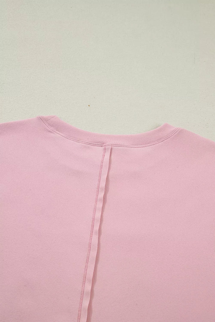Solid Color Bow Textured Patchwork Long Sleeve Tee