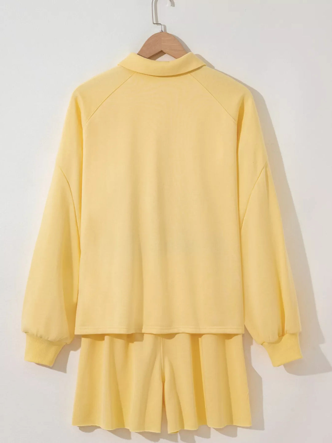 Button Collar Drop Shoulder Top and Shorts 2pcs Set