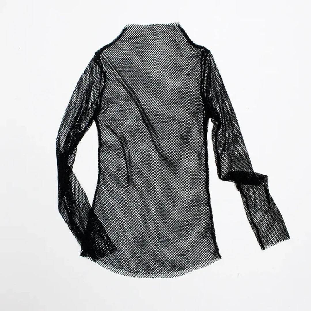 Fishnet Mesh See-through Black Shirt - Sexy Long Sleeve Tee
