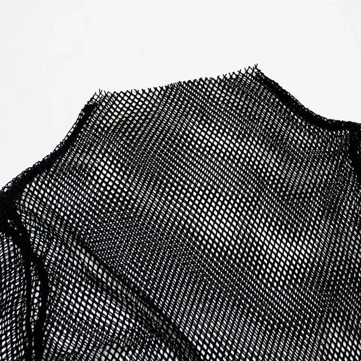 Fishnet Mesh See-through Black Shirt - Sexy Long Sleeve Tee