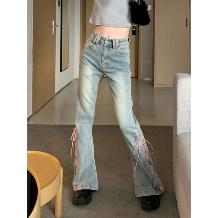 Denim Vintage Harajuku Lace-Up Flare Jeans