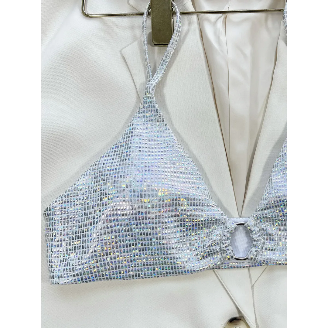 Glitter Sequin Bikini Set – Ring Detail Thong Swimwear