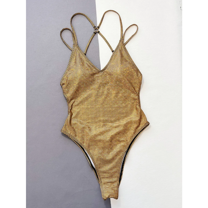 Glitter Sequin One-Piece Swimsuit – Crisscross Back Swimwear