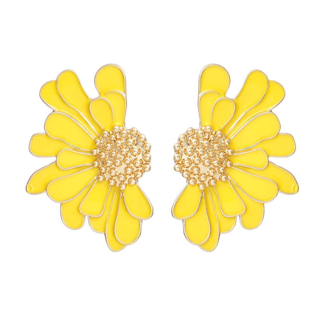 Studs Yellow Half Daisy Flower Earrings for Women