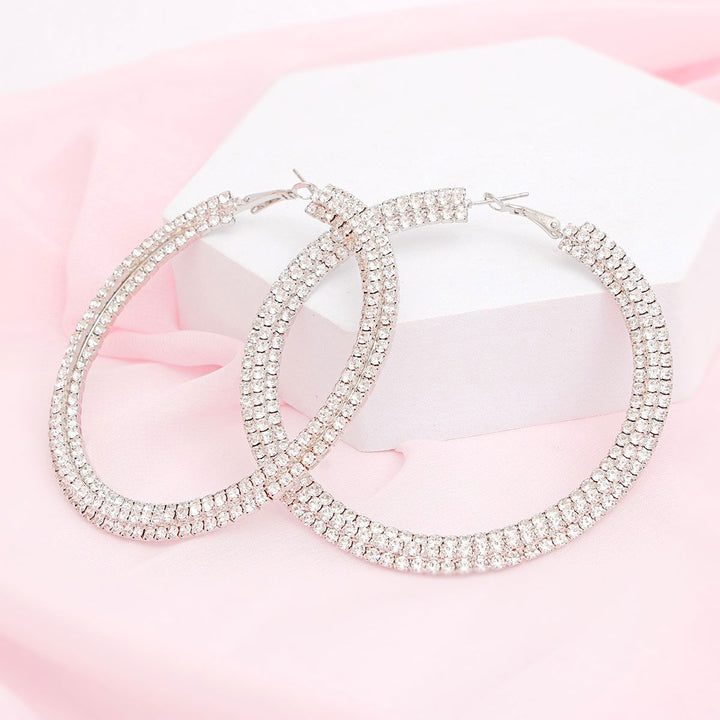 Hoops Iced Silver Stacked 80mm Earrings for Women