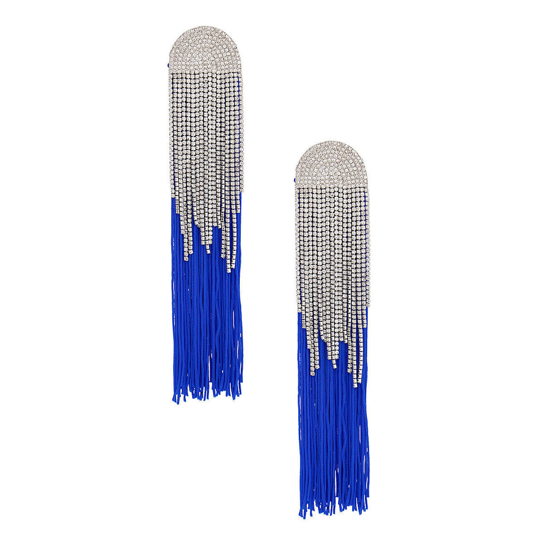 Tassel Royal Blue Long Fringe Glam Earrings Women