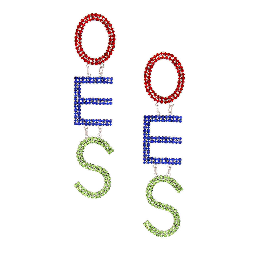 OES Sorority Pave Letter Silver Dangle Earrings