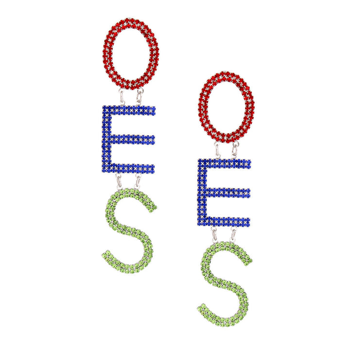 OES Sorority Pave Letter Silver Dangle Earrings