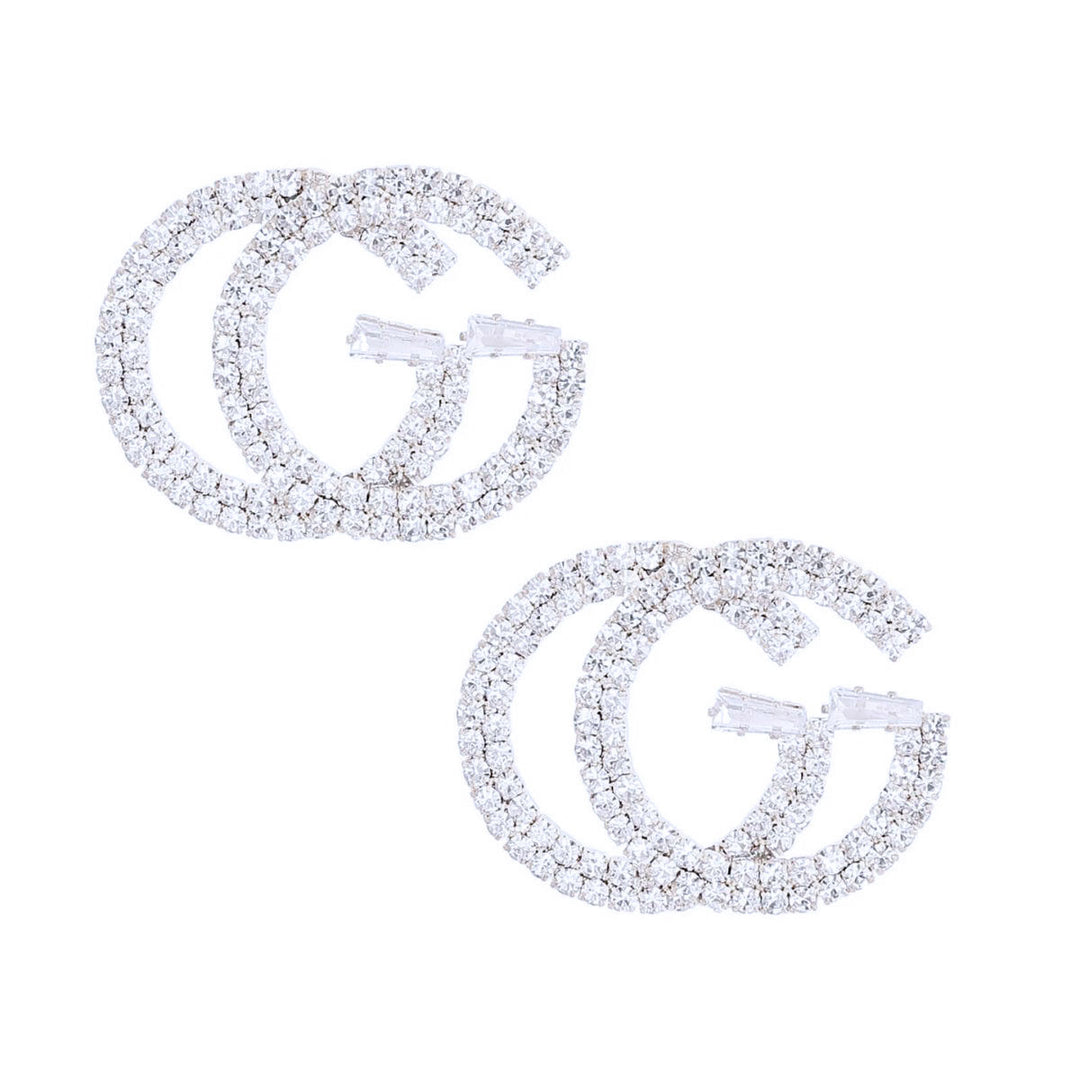 Silver Pave Designer G Logo Studs
