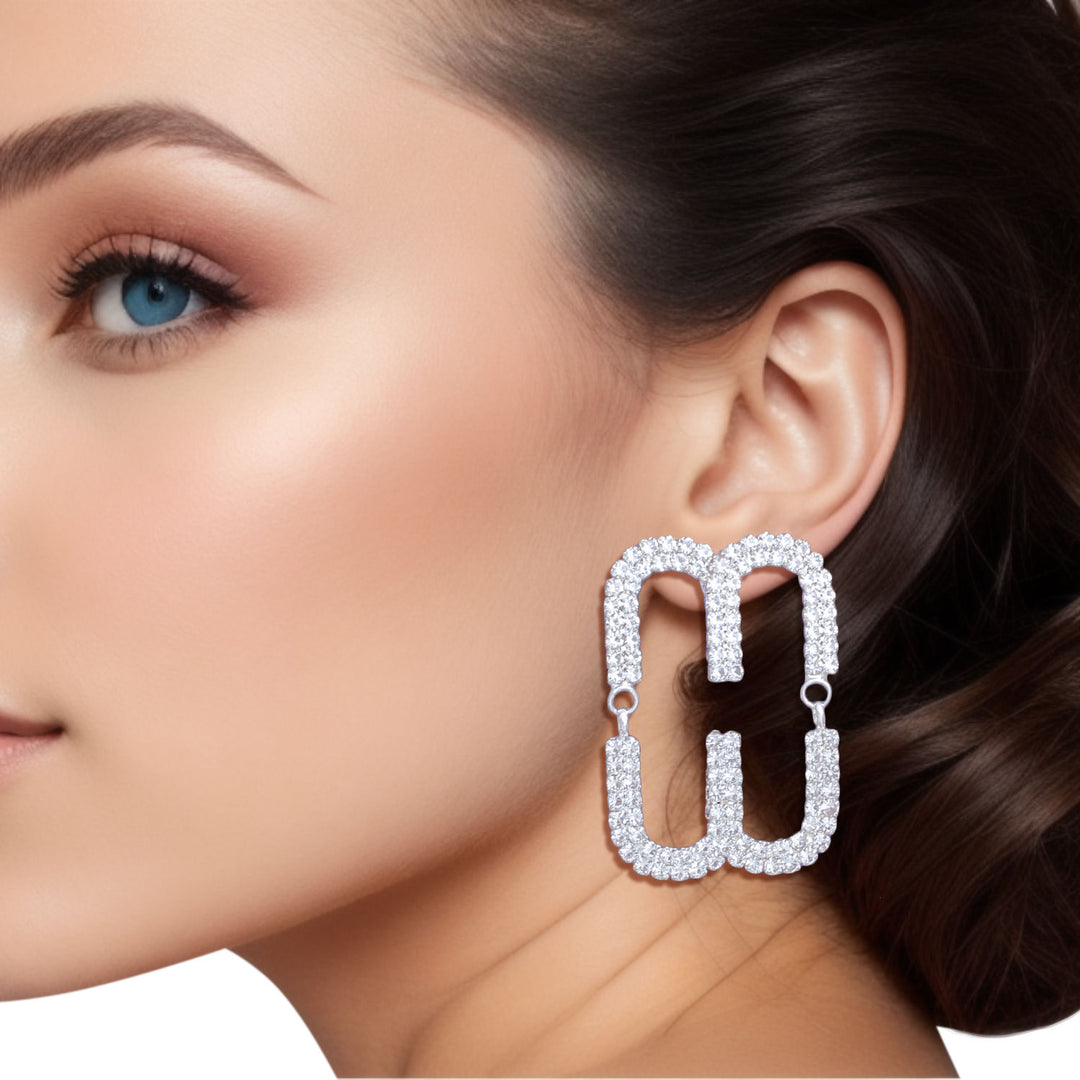Studs Silver Pave Oval Loop Design Earrings Women