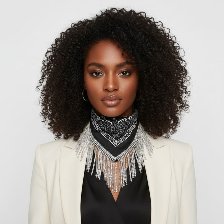 Necklace Black Bandana Bling Fringe Scarf