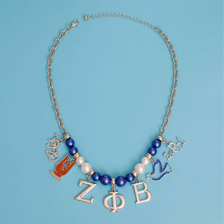 Blue White Pearl Zeta Necklace