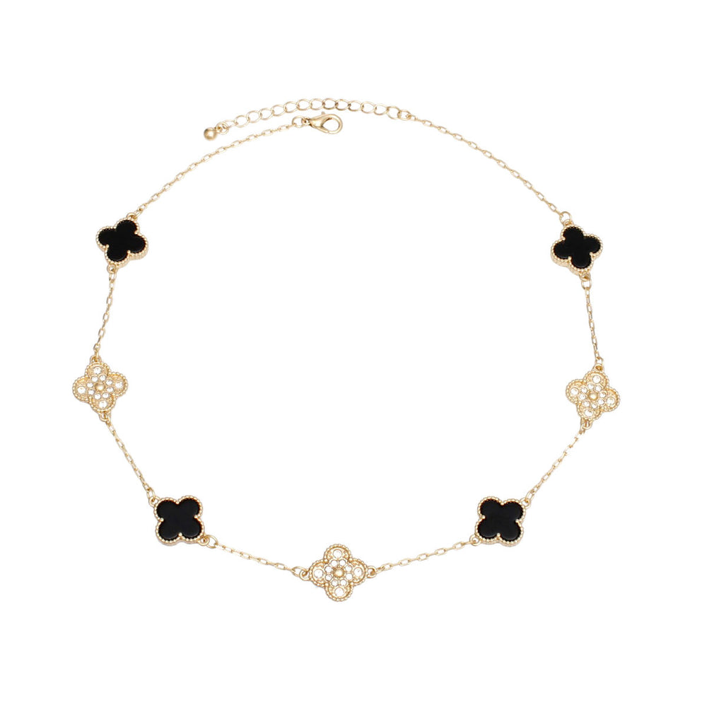 Necklace Gold Black Clover Station Pendant Women