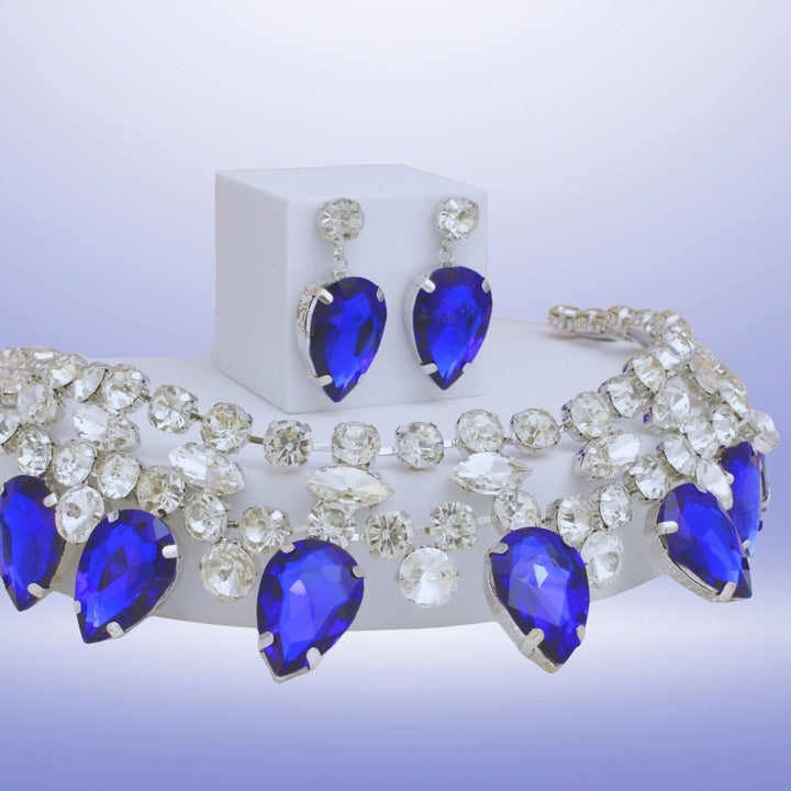 Formal Brilliant Blue Teardrop Crystal Necklace