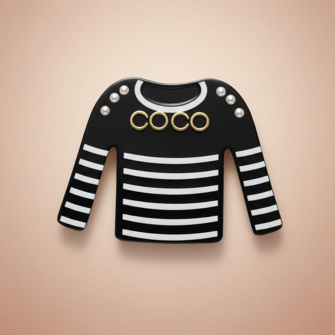 Brooch Hair Clip Black White Stripe COCO Shirt Pin