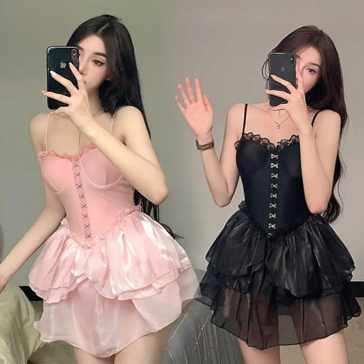 Lace One Piece Swimsuit – Gothic Corset Mini Dress Style