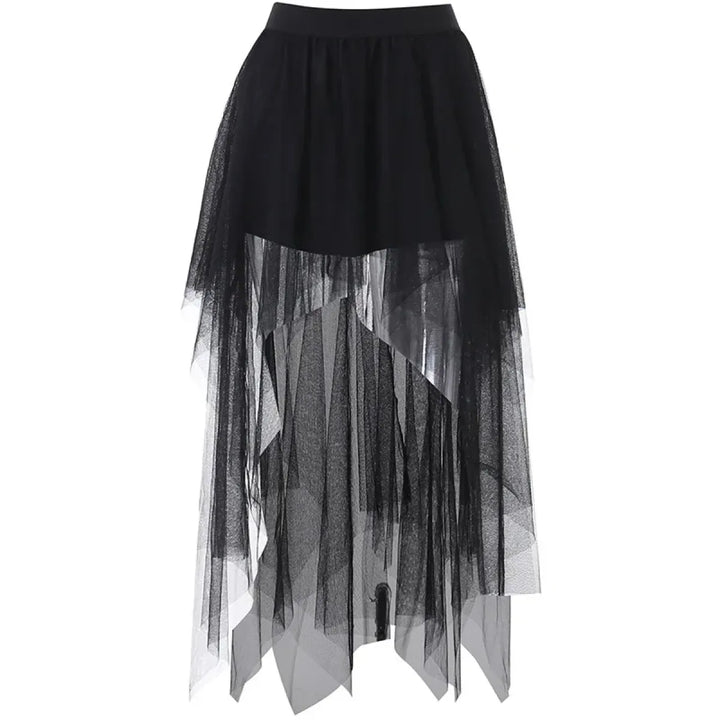 Gothic Harajuku Irregular Tulle Skirt – Y2K High Waist Layered Skirt