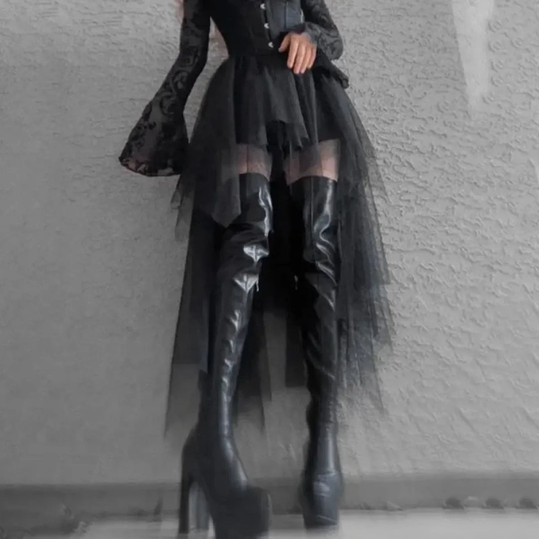 Gothic Harajuku Irregular Tulle Skirt – Y2K High Waist Layered Skirt