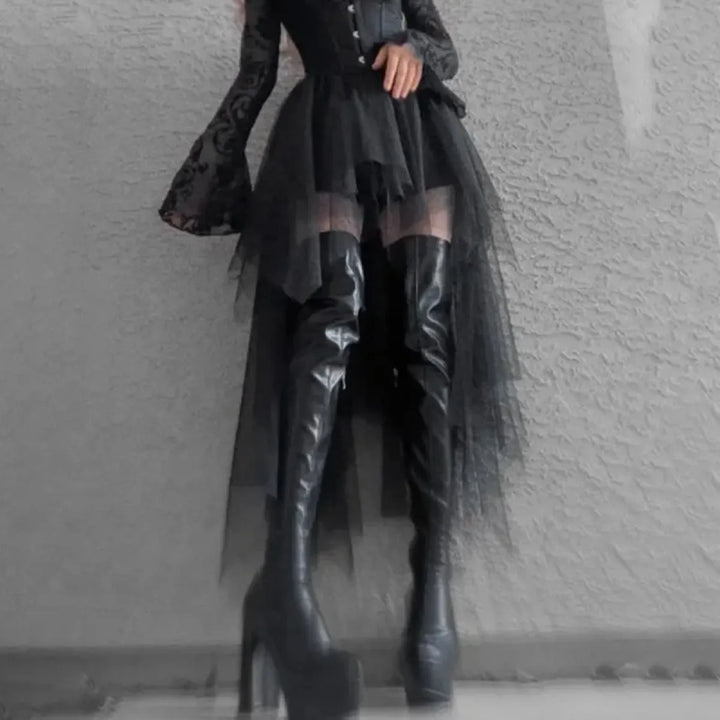 Gothic Harajuku Irregular Tulle Skirt – Y2K High Waist Layered Skirt