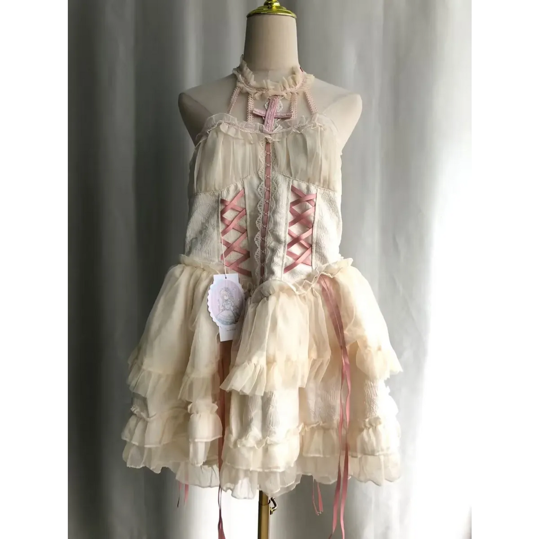 Harajuku Gothic Lolita Halter Dress – Off Shoulder Slim Waist Bow