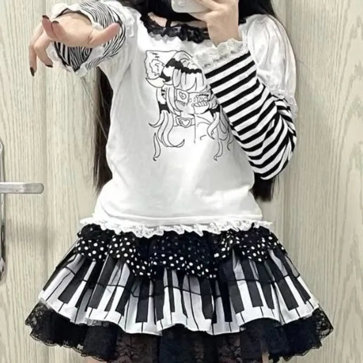 Piano Skirt – Gothic Lolita Polka Dot Lace