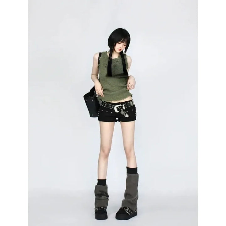 Gothic Y2K Denim Shorts – High Waist Harajuku Emo Style