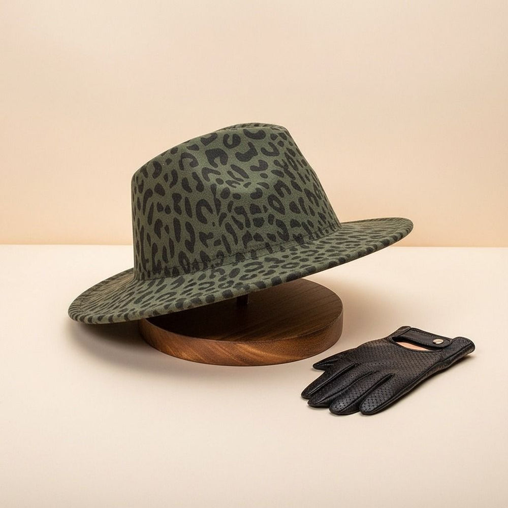 Fedora Olive Green Leopard Print Hat