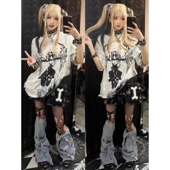 Grunge Gothic Cartoon Print T-Shirt