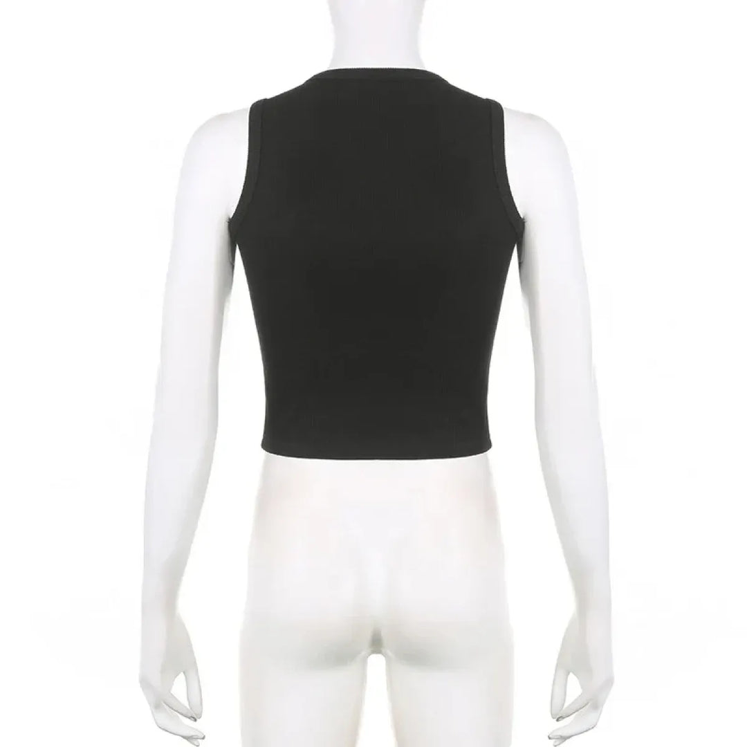 Guitar Print Tank Top - Ribbed Grunge Crop Top