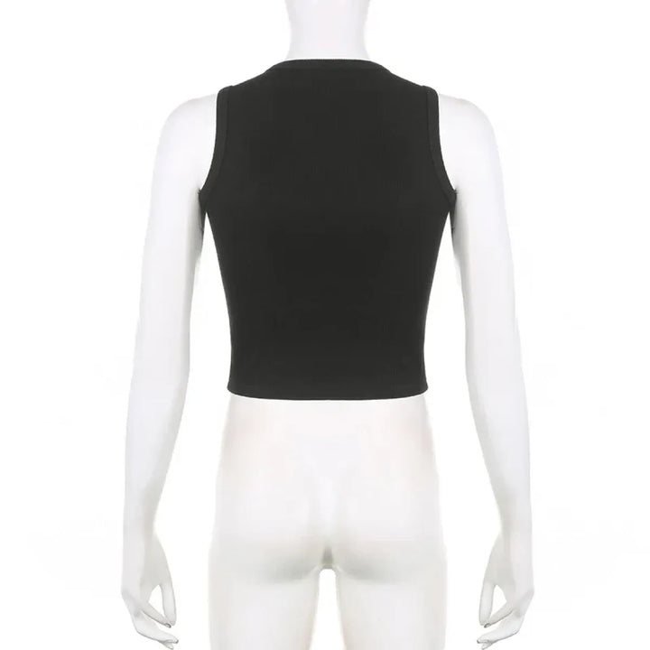 Guitar Print Tank Top - Ribbed Grunge Crop Top