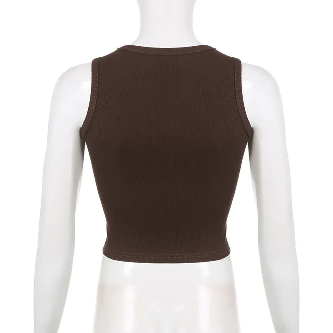 Guitar Print Tank Top - Ribbed Grunge Crop Top