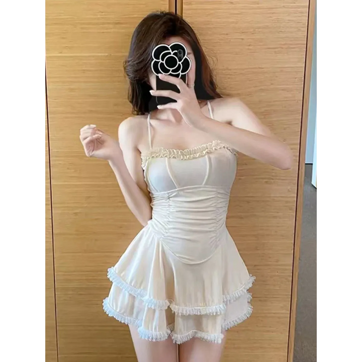 Halter Lace Swimsuit Dress – Ruffled Girly Slim Beachwear 2025
