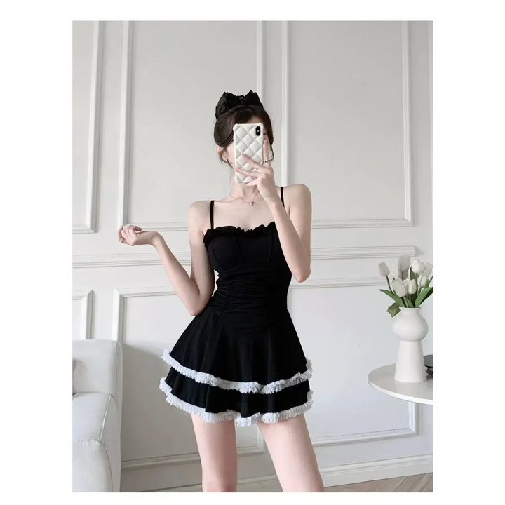 Halter Lace Swimsuit Dress – Ruffled Girly Slim Beachwear 2025