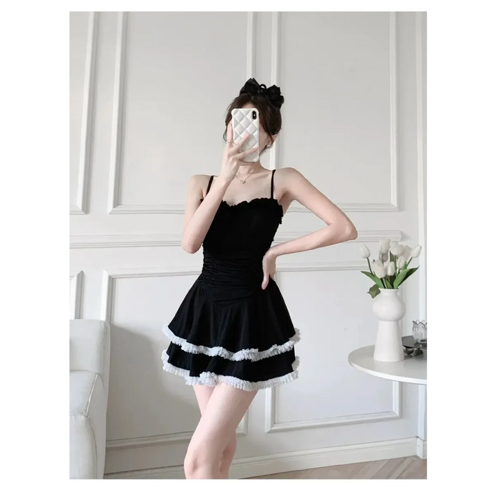 Halter Lace Swimsuit Dress – Ruffled Girly Slim Beachwear 2025