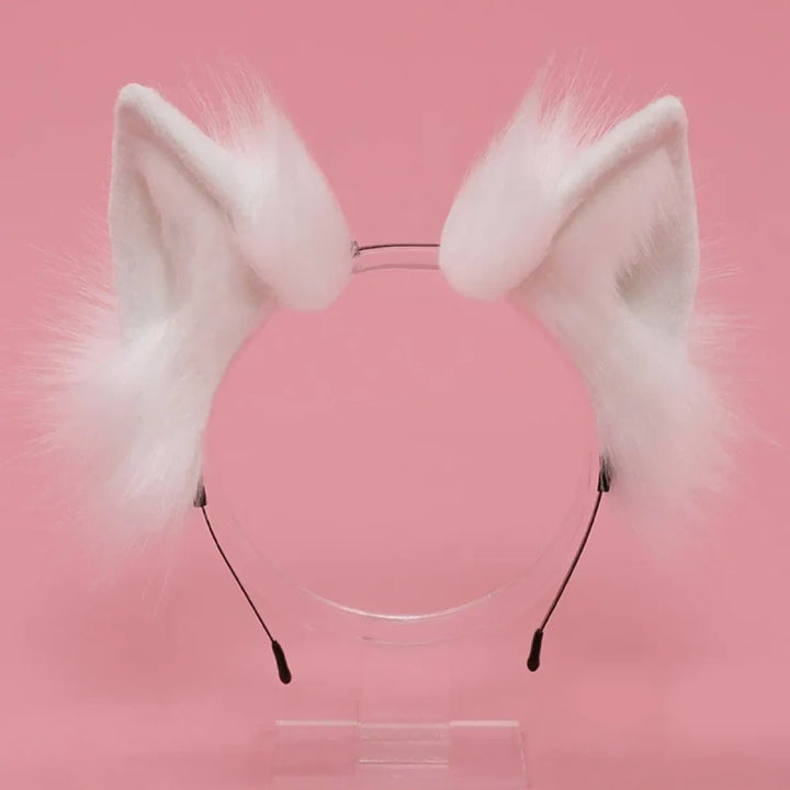 Handmade Cat Faux Fur Ears Headband - Fluffy Plush Animal Hair Hoop
