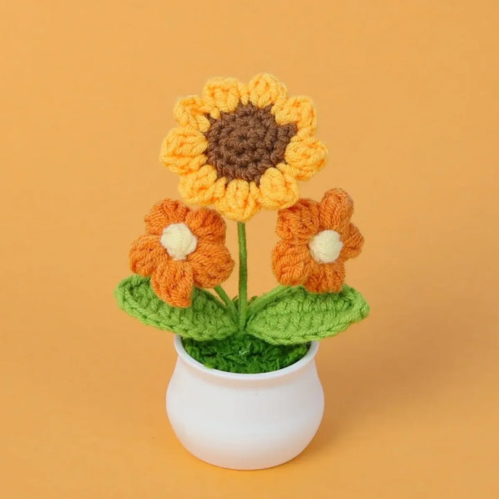Handmade Crochet Sunflower Plush – Potted Desktop Decor Gift