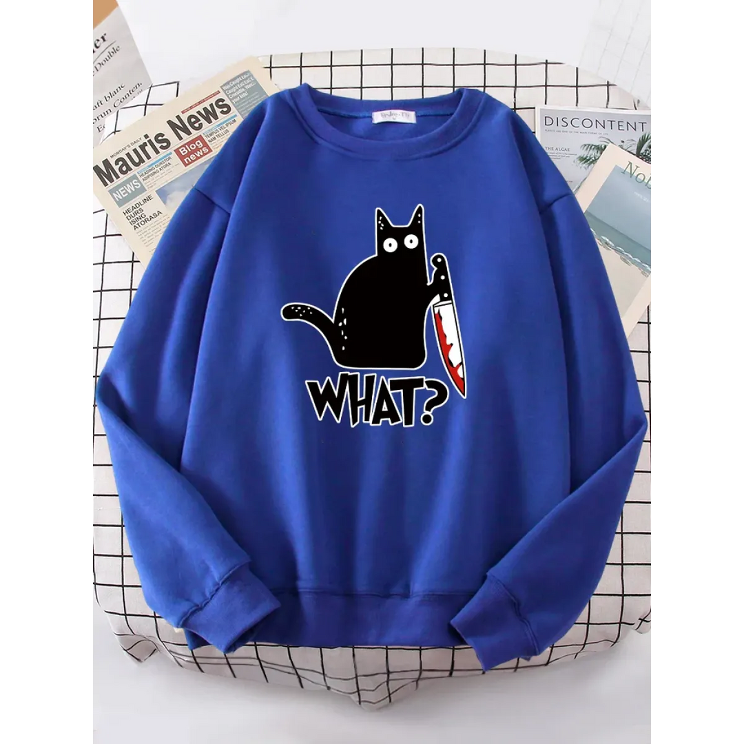 Kitty Say "What?" Sweatshirt - Harajuku Casual Hoody