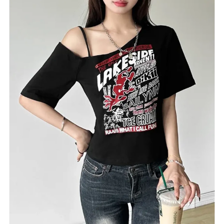 Harajuku Gothic Off-Shoulder T-Shirt