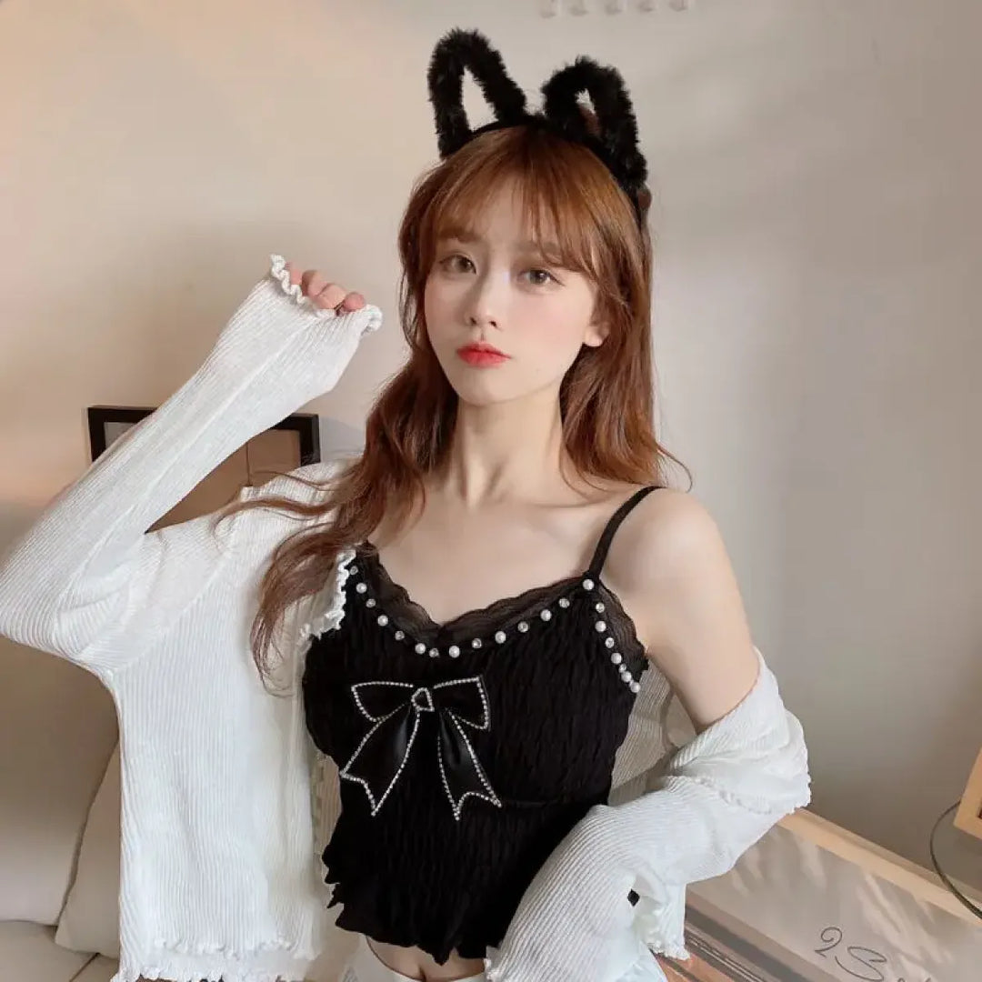 Harajuku Lace Bow Crop Top
